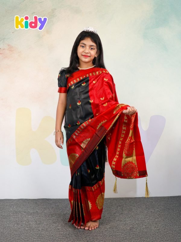 বেবি রেডি কালো কাতান শাড়ি ( code 5)
