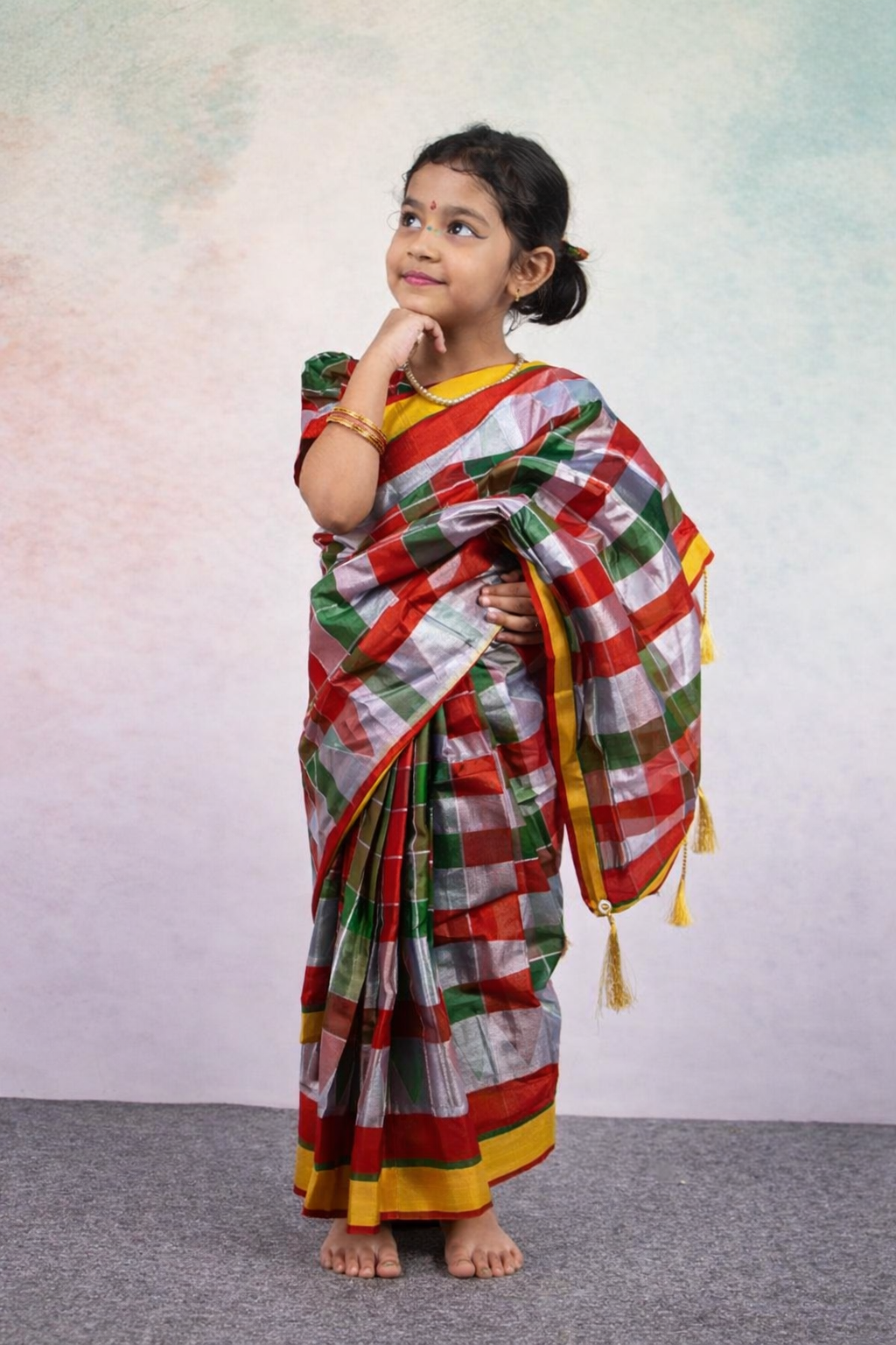 বেবি রেডি চেক সিল্ক শাড়ি ( Code 51 )