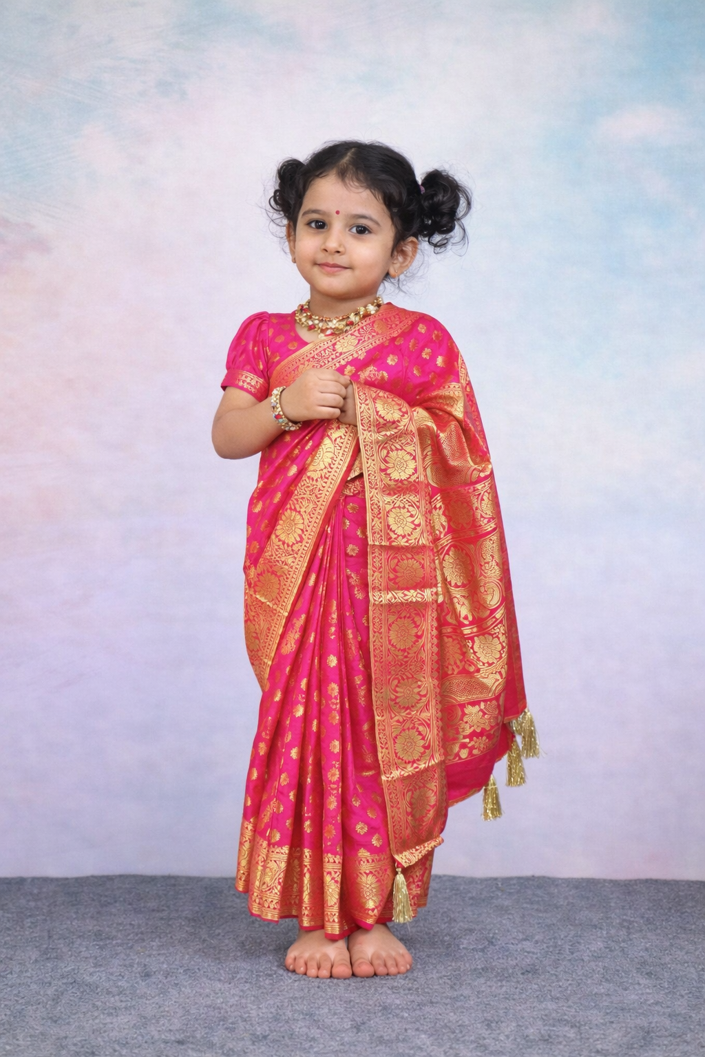 বেবি রেডি গোলাপি কাতান শাড়ি ( code 3 )