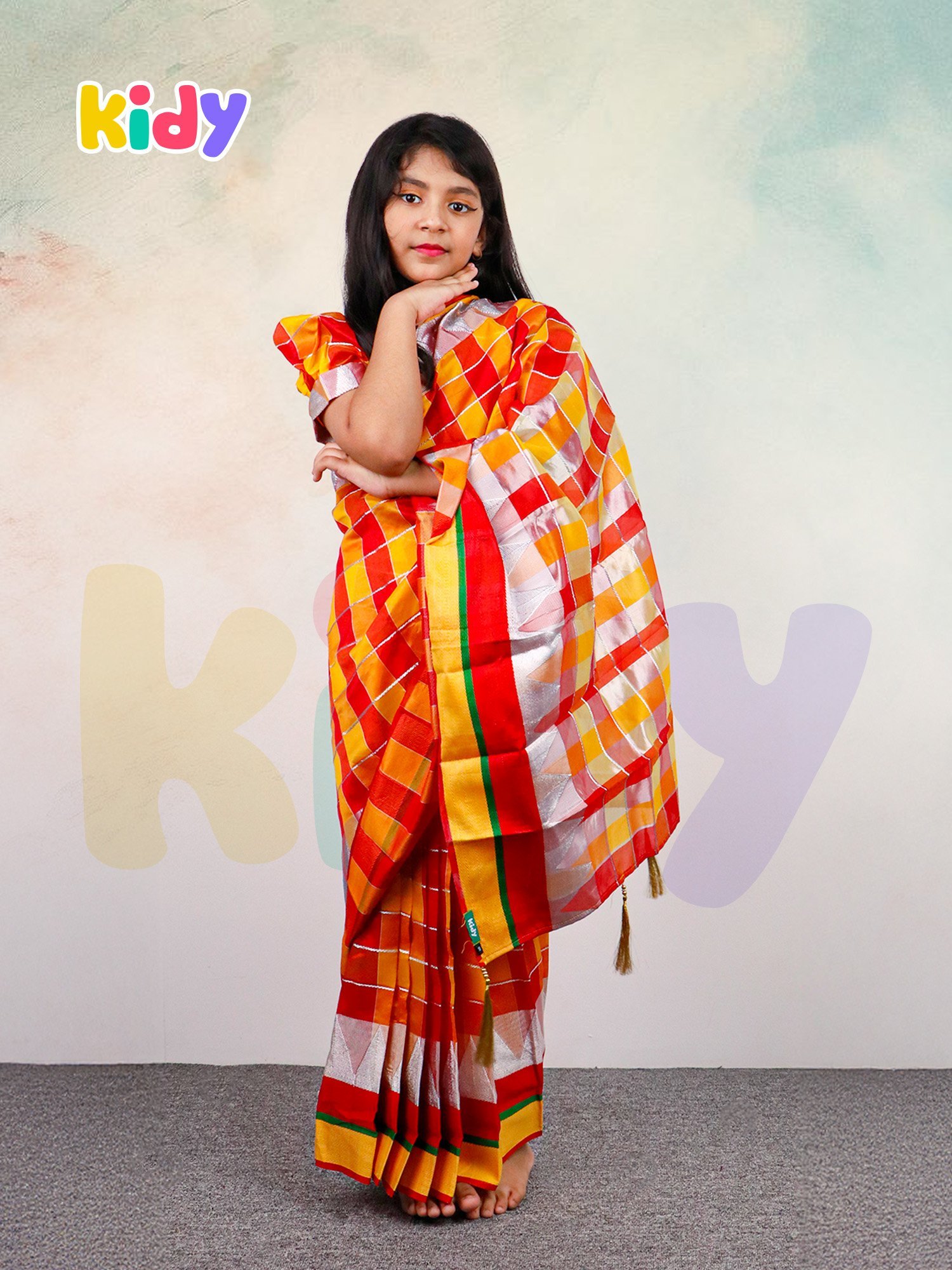 বেবি রেডি চেক সিল্ক শাড়ি । ( code 42 )