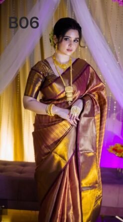 Code-B06 কাঞ্জিভরম কাতান শাড়ি ব্লাউজ পিসসহ