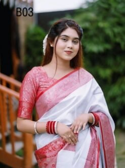 Code-B03 কাঞ্জিভরম কাতান শাড়ি ব্লাউজ পিসসহ