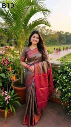 Code-B10 কাঞ্জিভরম কাতান শাড়ি ব্লাউজ পিসসহ