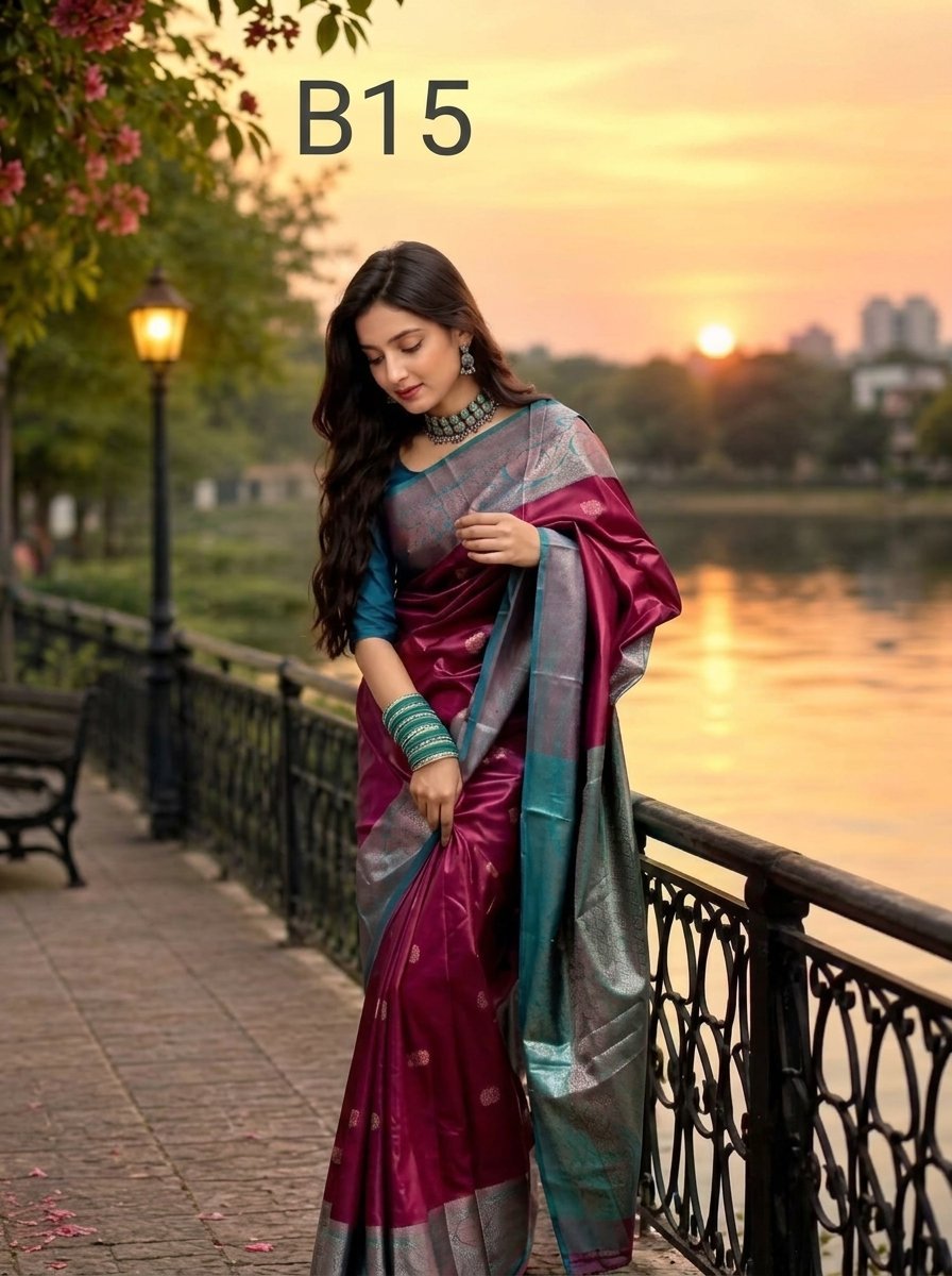 Code-B15 কাঞ্জিভরম কাতান শাড়ি ব্লাউজ পিসসহ