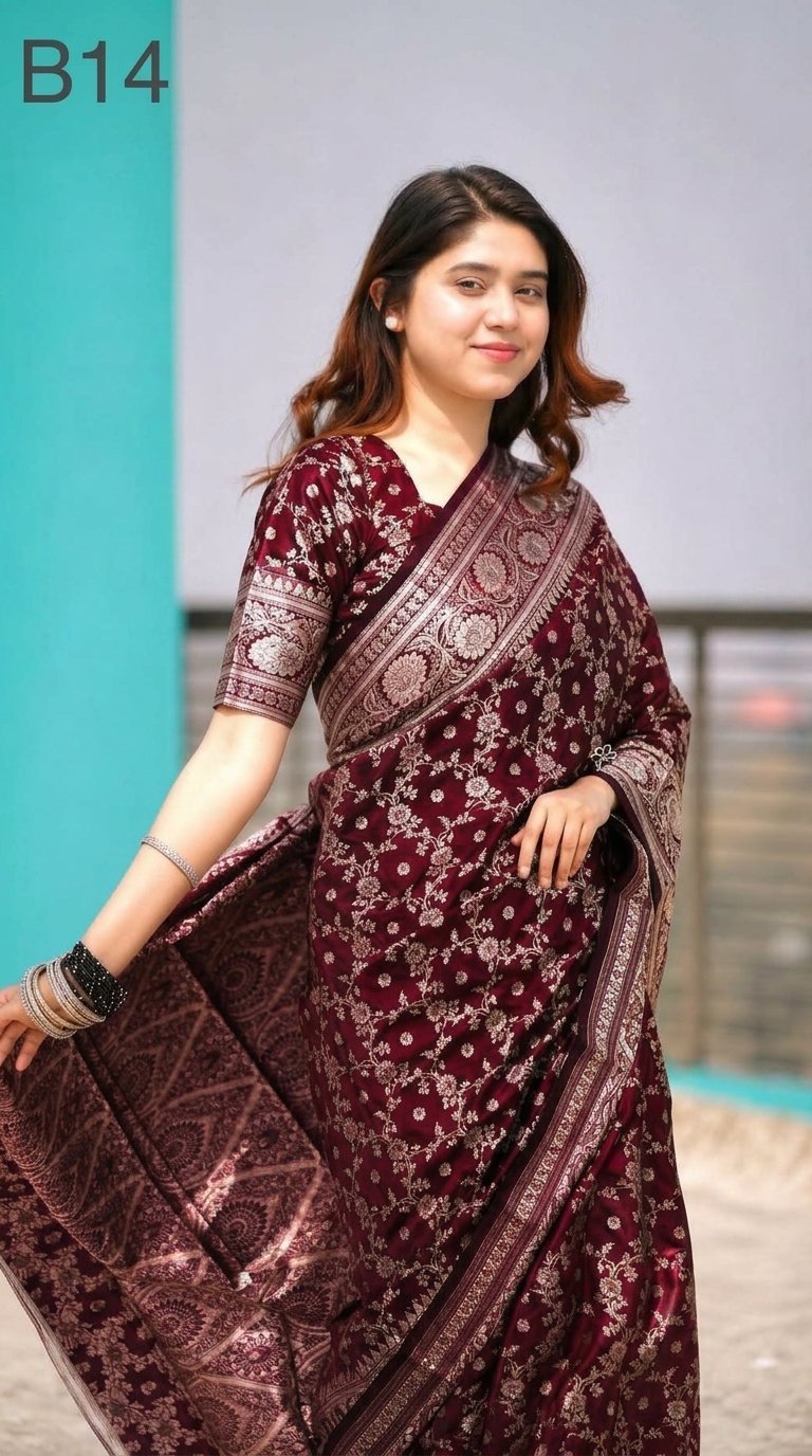 Code-B14 কাঞ্জিভরম কাতান শাড়ি ব্লাউজ পিসসহ