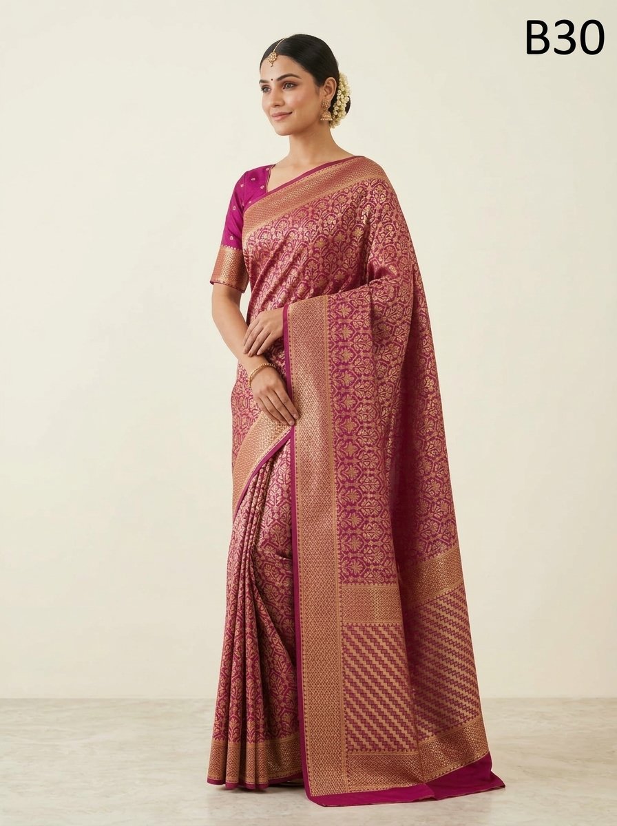 Code-B30 কাঞ্জিভরম কাতান শাড়ি ব্লাউজ পিসসহ