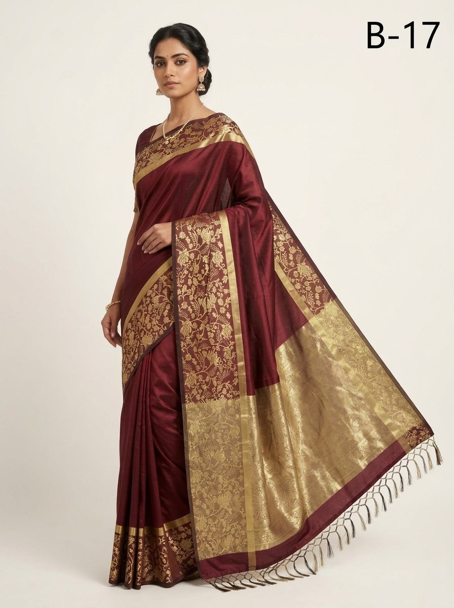Code-B17 কাঞ্জিভরম কাতান শাড়ি ব্লাউজ পিসসহ
