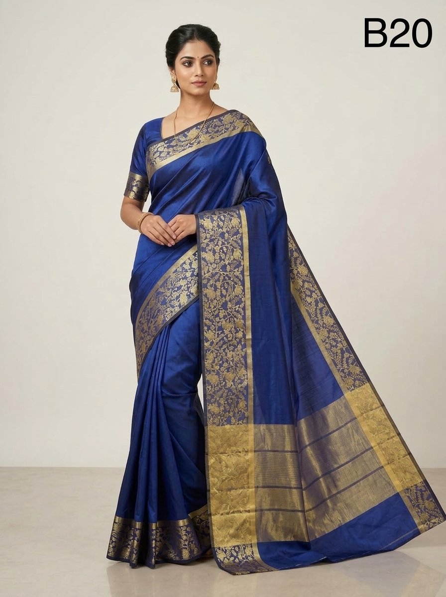 Code-B20 কাঞ্জিভরম কাতান শাড়ি ব্লাউজ পিসসহ