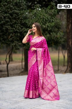 Code-B40 কাঞ্জিভরম কাতান শাড়ি ব্লাউজ পিসসহ