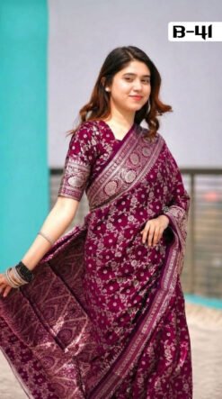 Code-B41 কাঞ্জিভরম কাতান শাড়ি ব্লাউজ পিসসহ