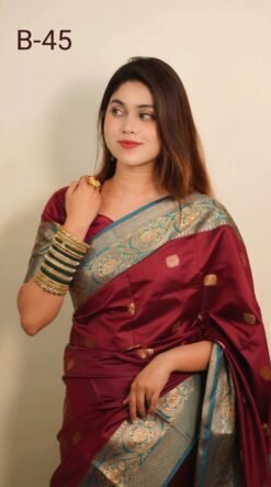 Code-B45 কাঞ্জিভরম কাতান শাড়ি ব্লাউজ পিসসহ