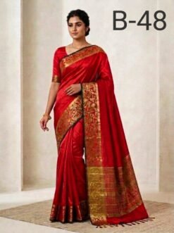 Code-B48 কাঞ্জিভরম কাতান শাড়ি ব্লাউজ পিসসহ